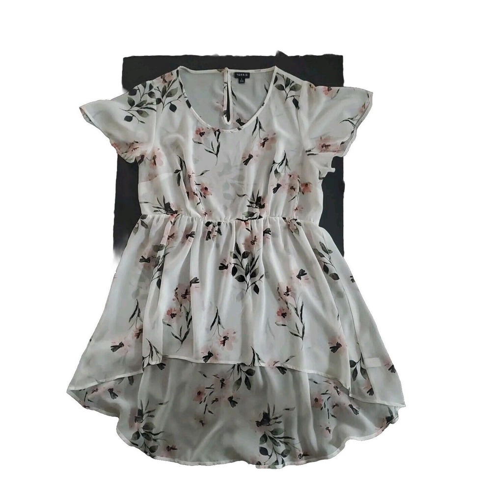 Torrid Size 1 (1x-M/L)Sheer Flutter Sleeve White … - image 1